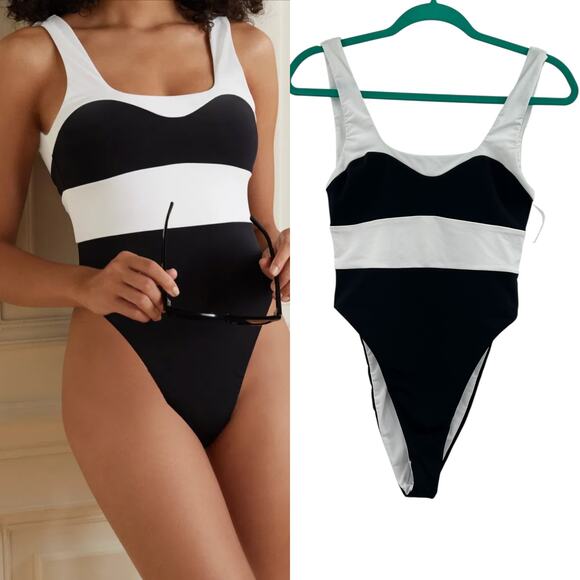Mara Hoffman Idalia One Piece Swimsuit Colorblock‎ Black White Size Small - Picture 1 of 13